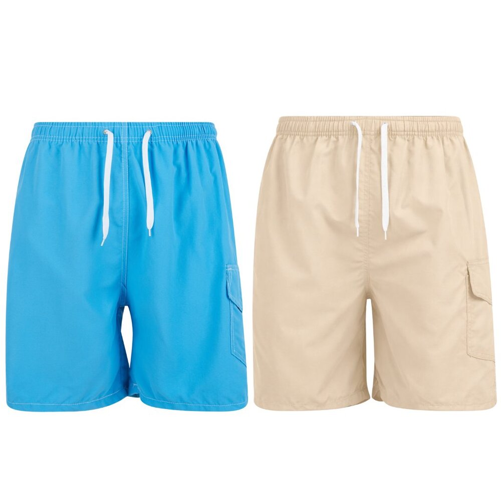 Men’s 2 Pack Cargo Swim Trunks Mesh Lined Quick Dry Beach Shorts Pockets